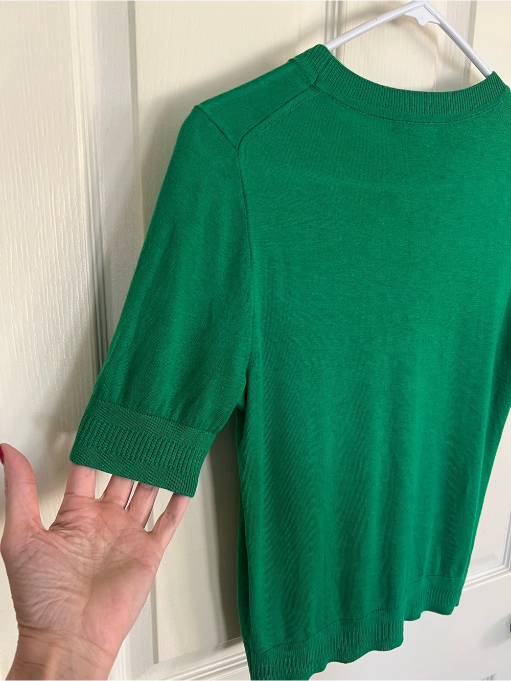 J.Crew Emerald Green Fine Gauge Knit Crewneck Sweater Short Sleeve M - Picture 8 of 8